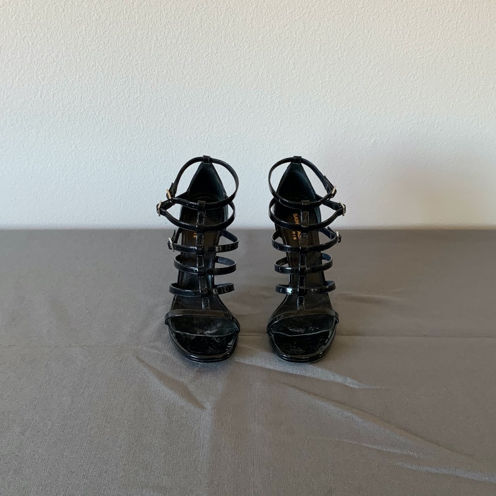 Saint Laurent Black Patent Multi Strap Sandal